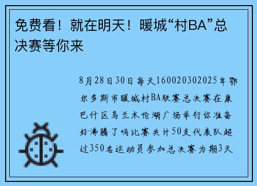 免费看！就在明天！暖城“村BA”总决赛等你来